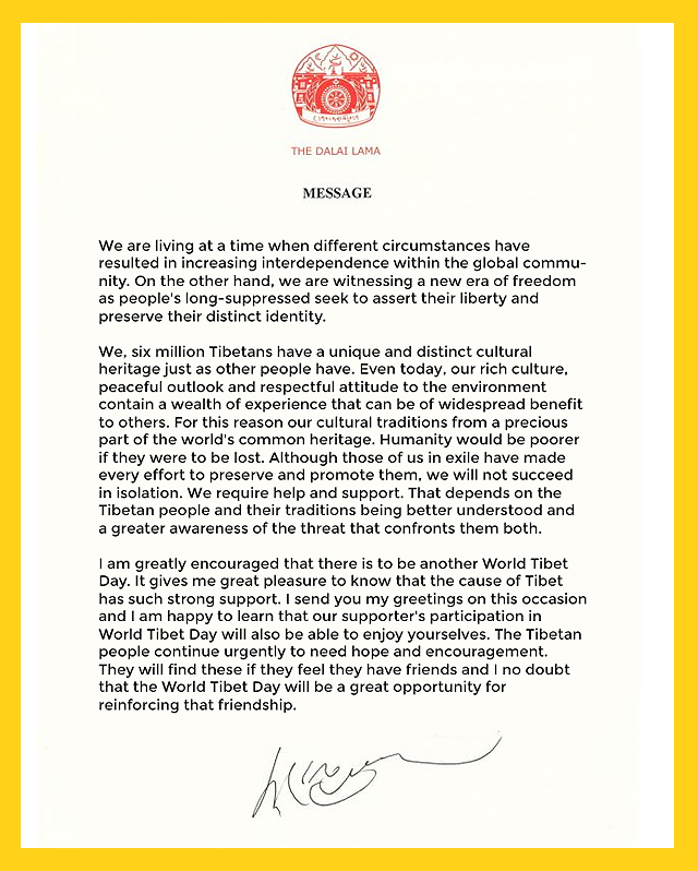 World Tibet Day message from HH the XIV Dalai Lama